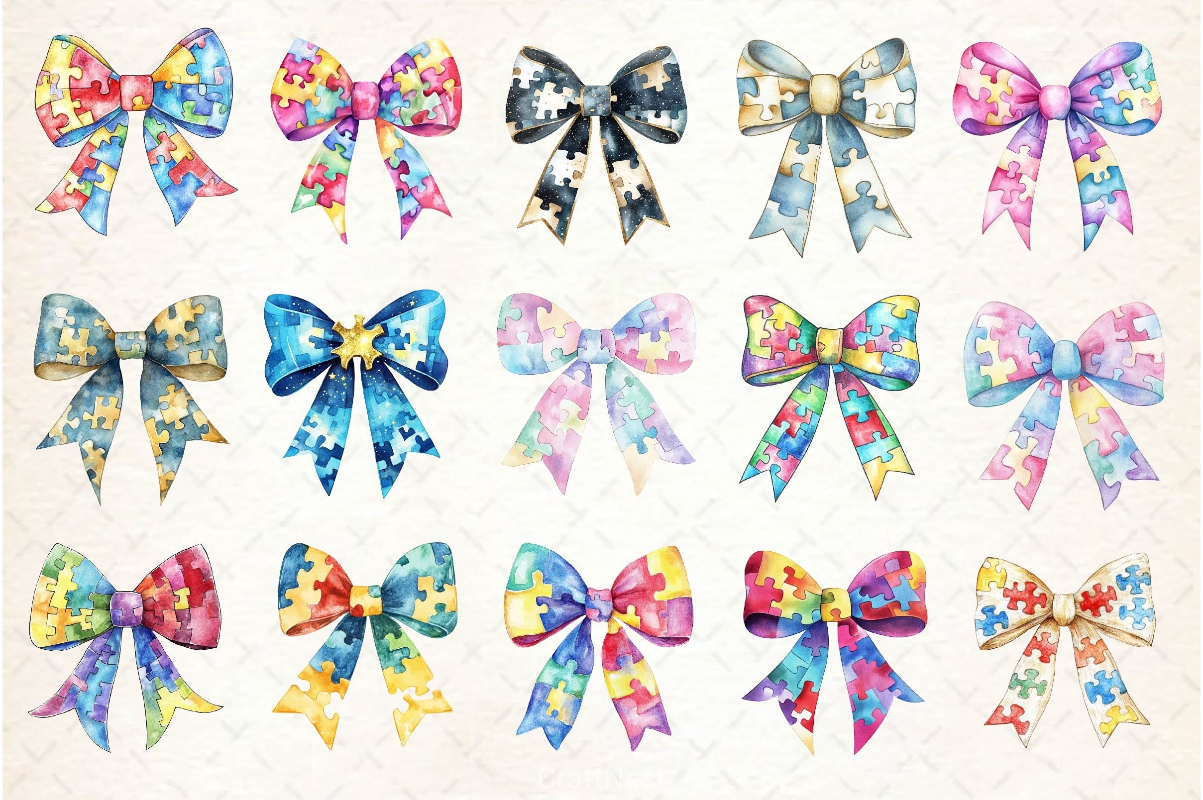 Autism Awareness Bow Clipart Bundle 2 - CraftNest - Digital Crafting and Art