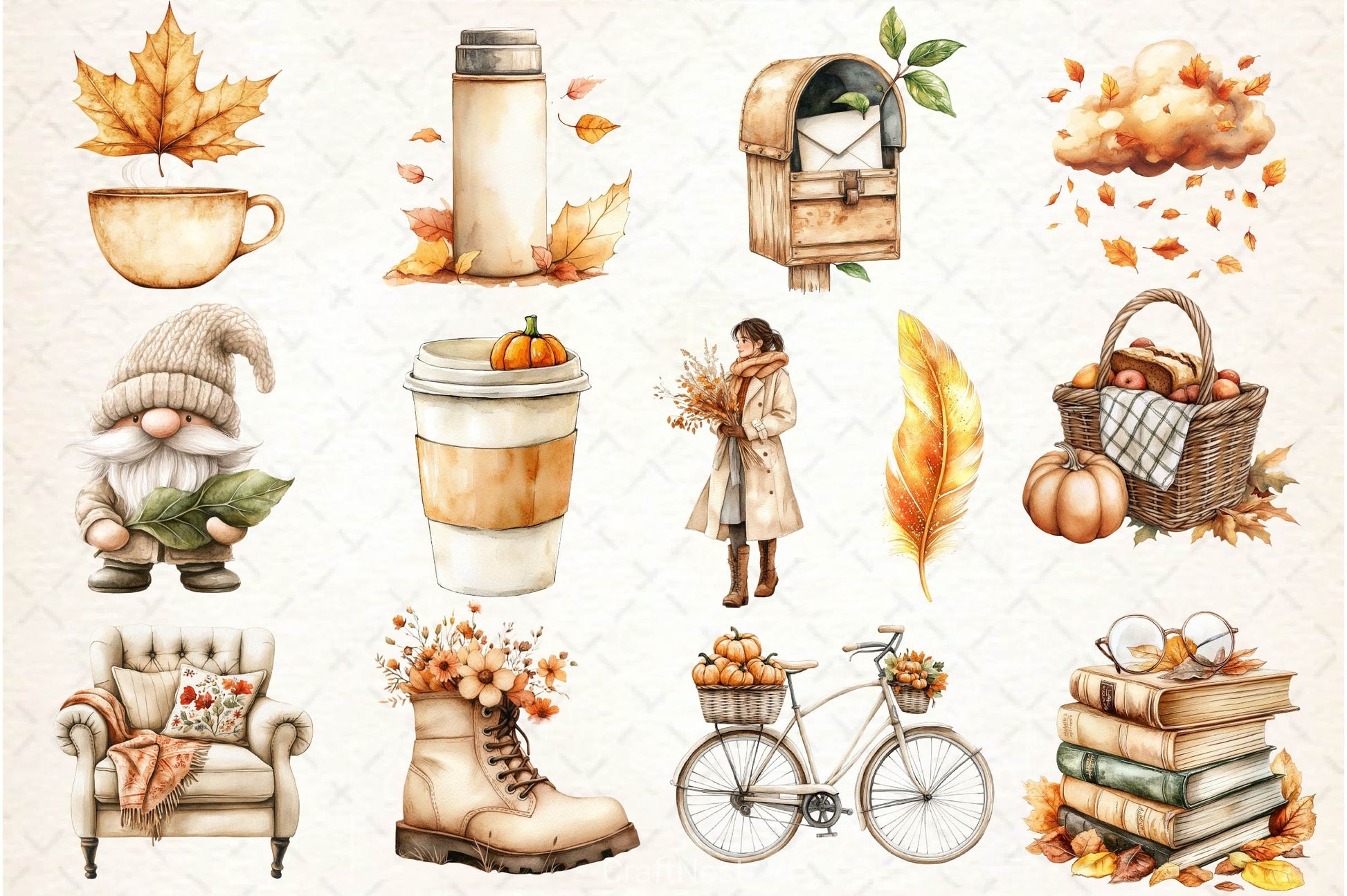 Beige Autumn Clipart Bundle - CraftNest - Digital Crafting and Art
