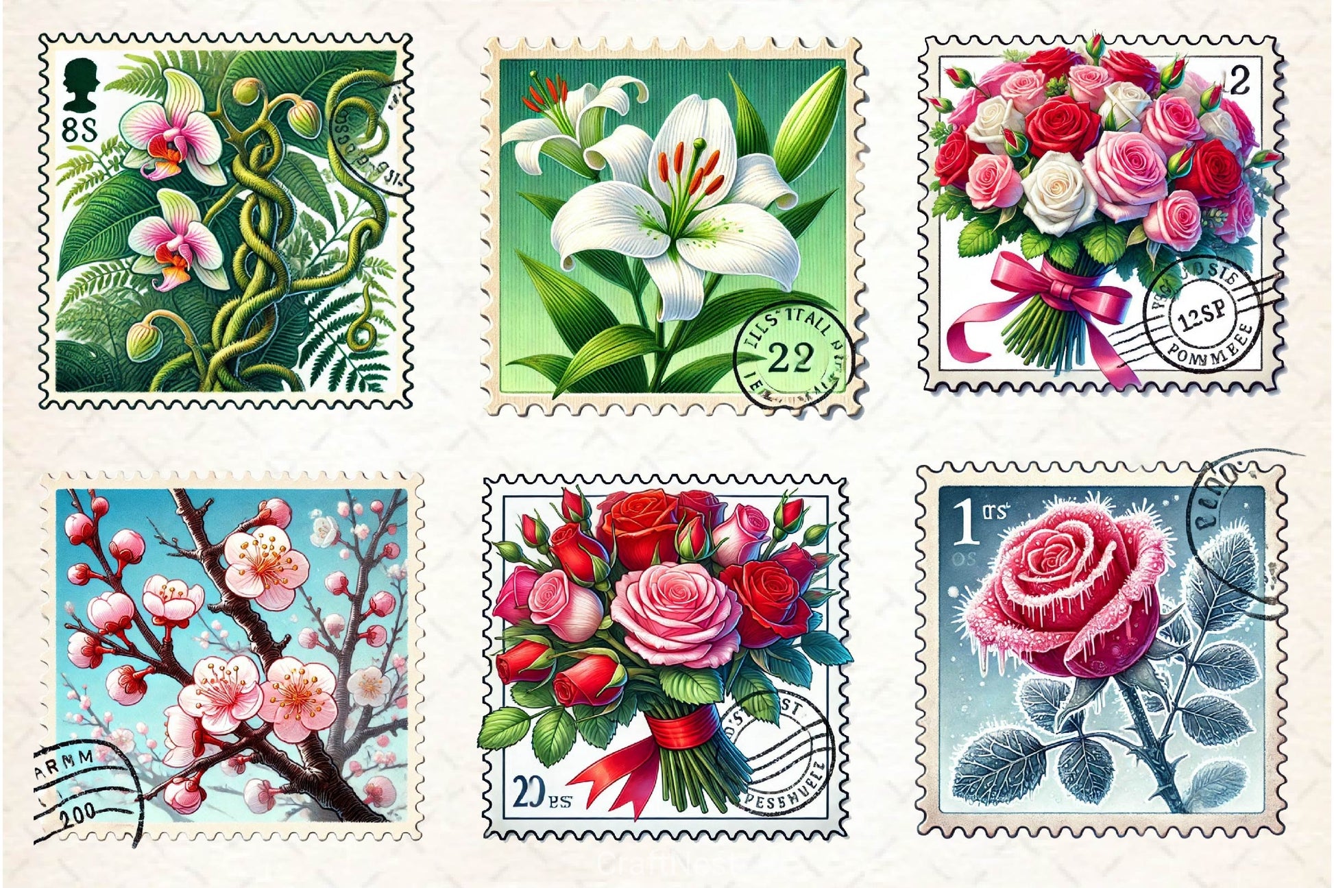 Flowers Postage Stamp Clipart Bundle - CraftNest - Digital Crafting and Art