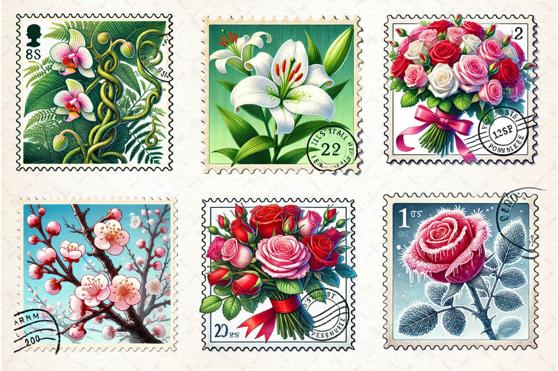 Flowers Postage Stamp Clipart Bundle - CraftNest - Digital Crafting and Art