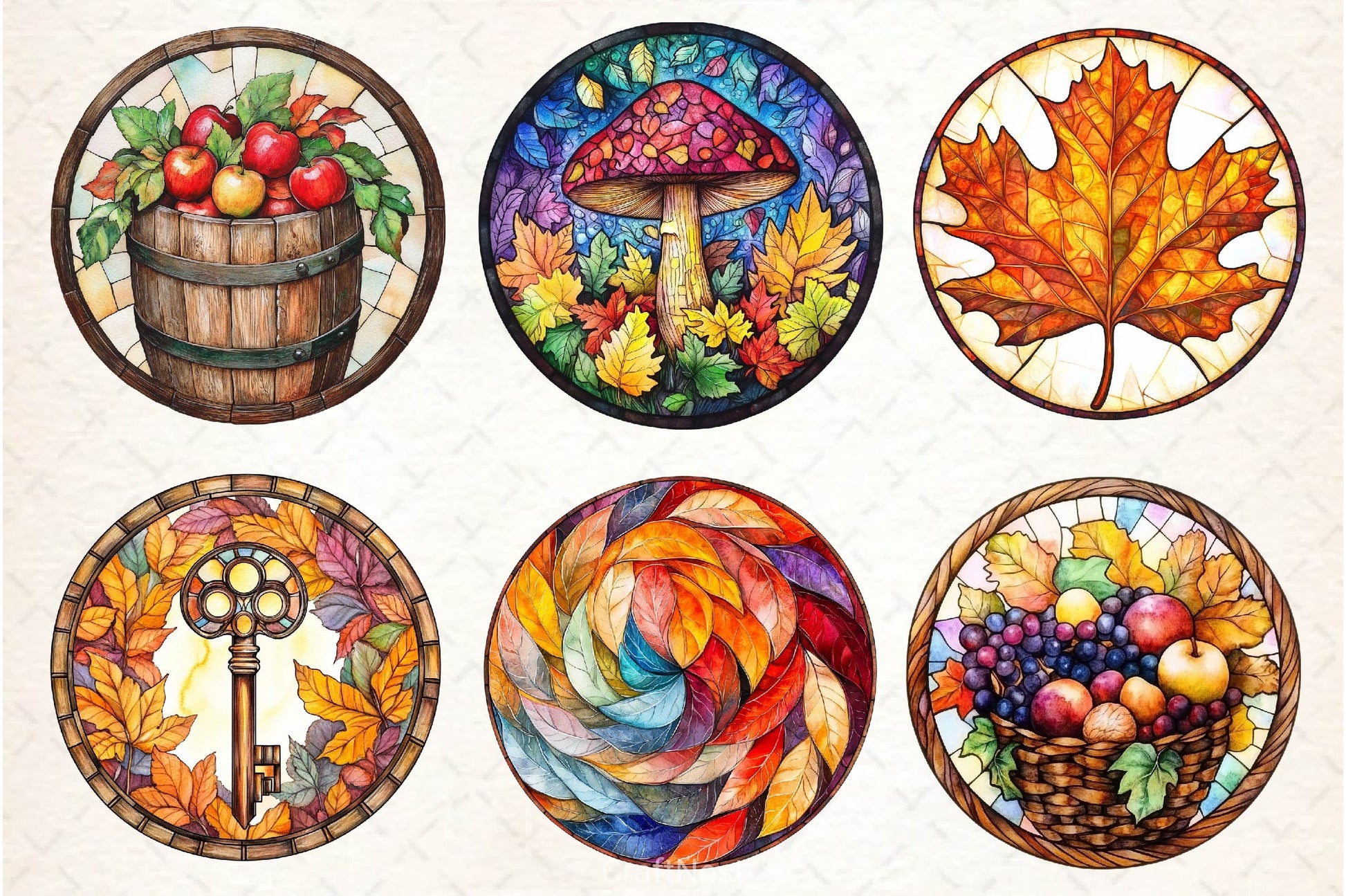 Round Stained Glass Autumn Clipart Bundle - CraftNest - Digital Crafting and Art