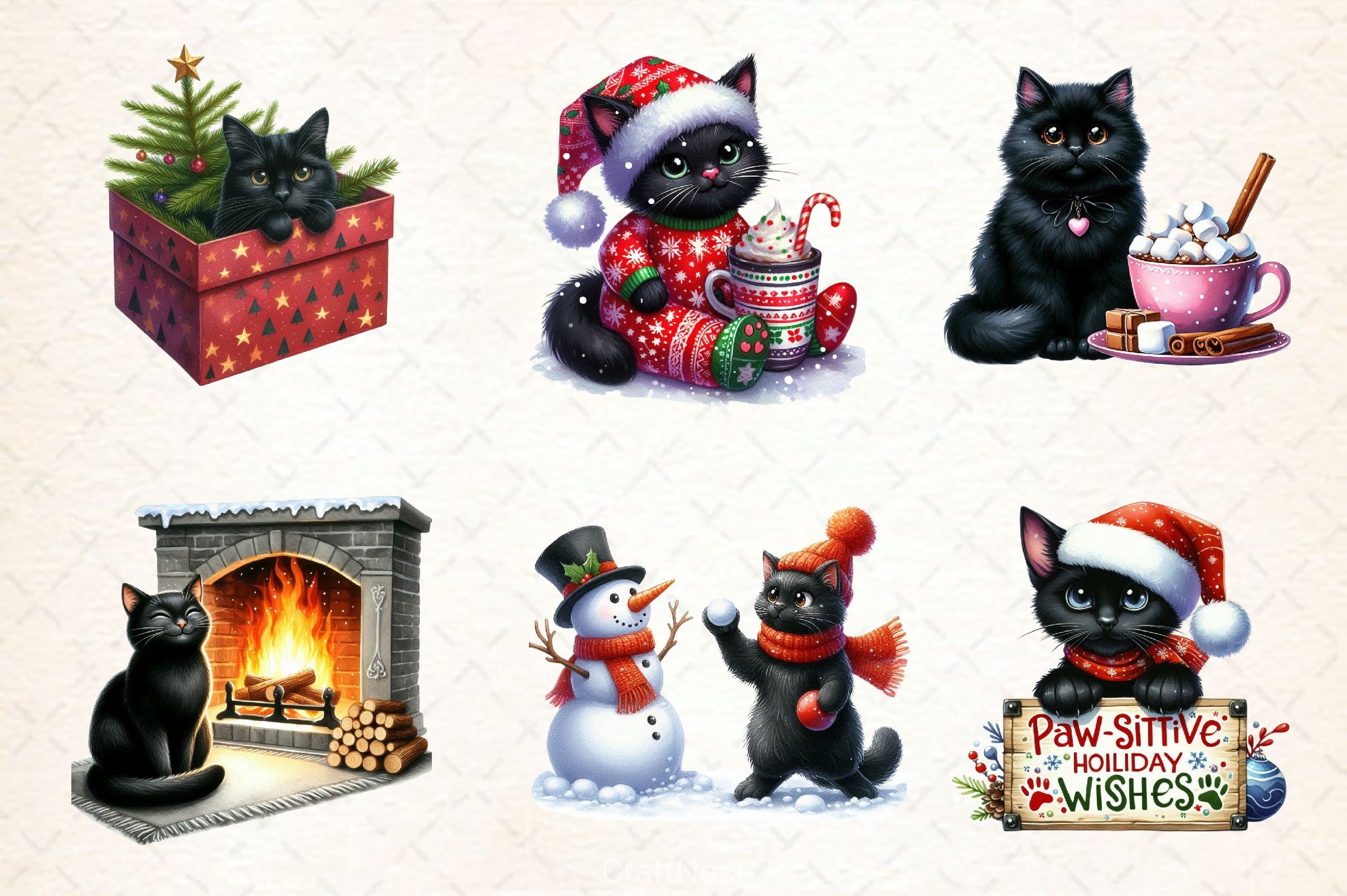 Funny Christmas Black Cat Clipart Bundle 4 - CraftNest - Digital Crafting and Art