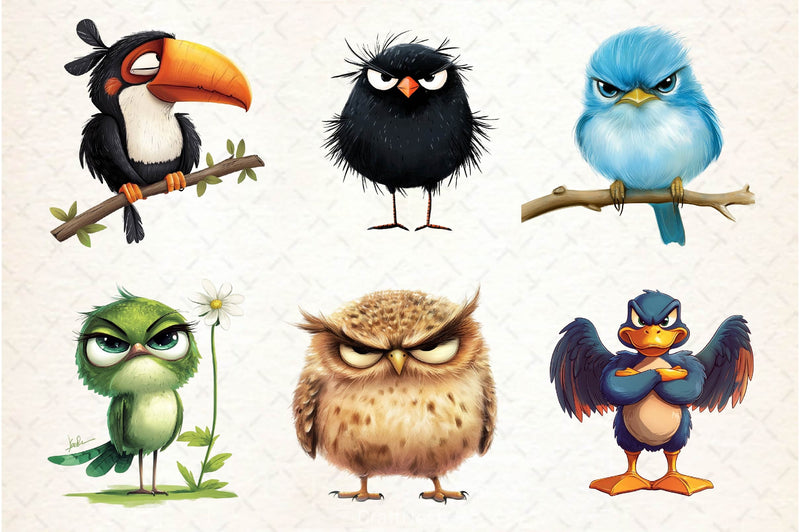 Funny Grumpy Birds Clipart Bundle - CraftNest - Digital Crafting and Art