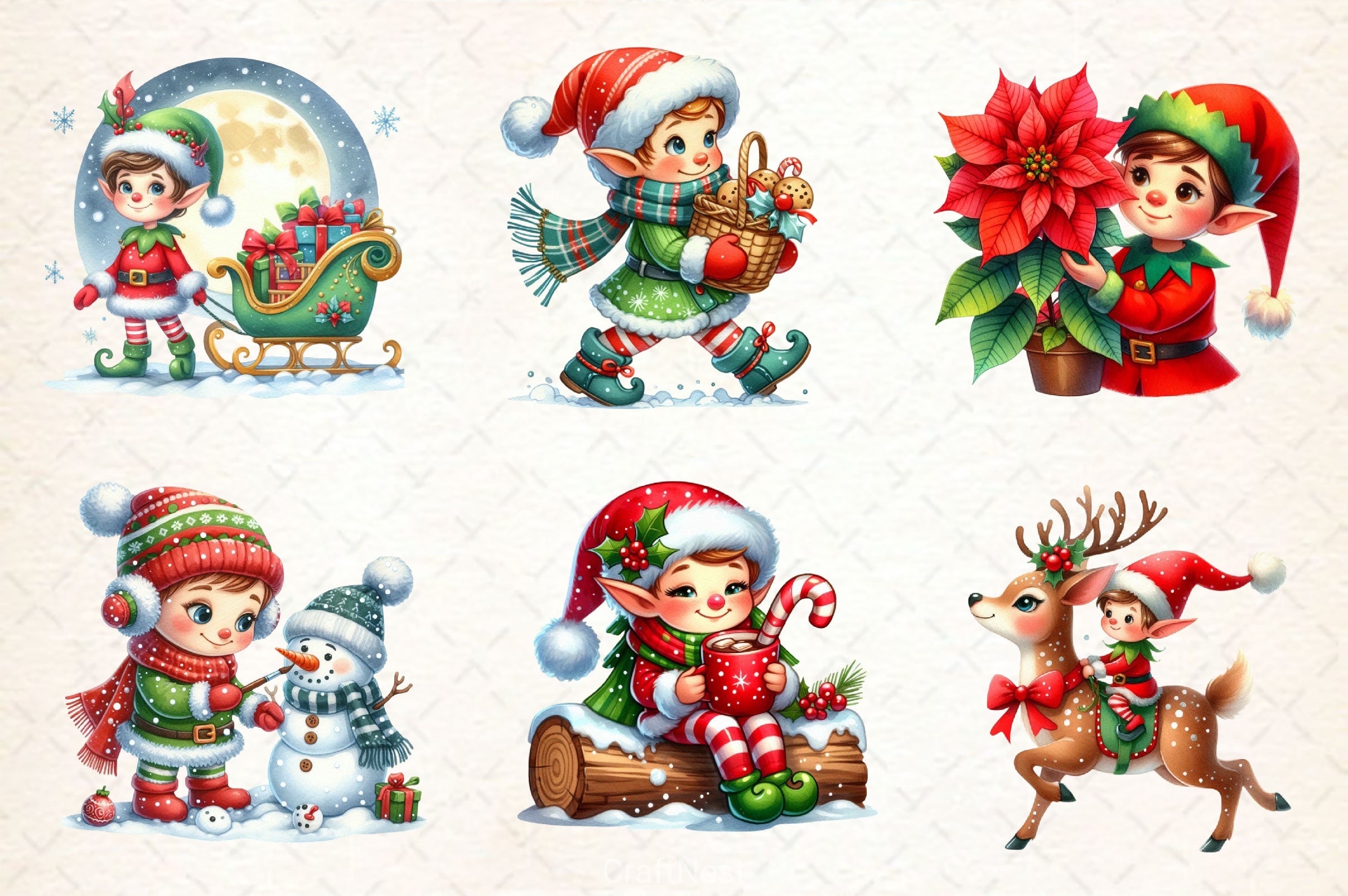 Festive Elf Clipart Bundle - CraftNest - Digital Crafting and Art