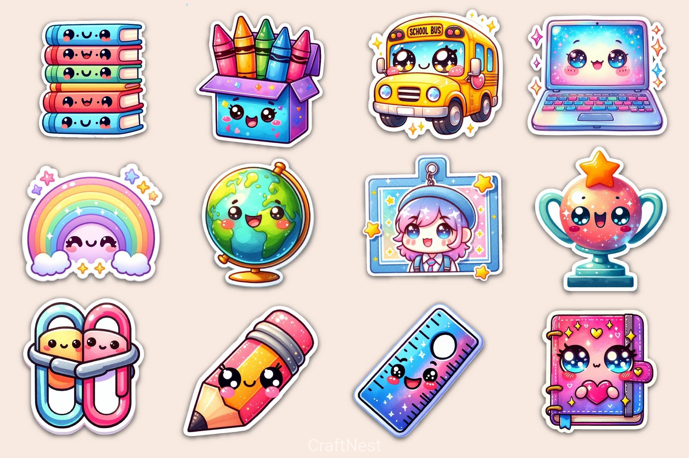 Kawaii School Stickers Clipart Bundle - CraftNest - Digital Crafting and Art