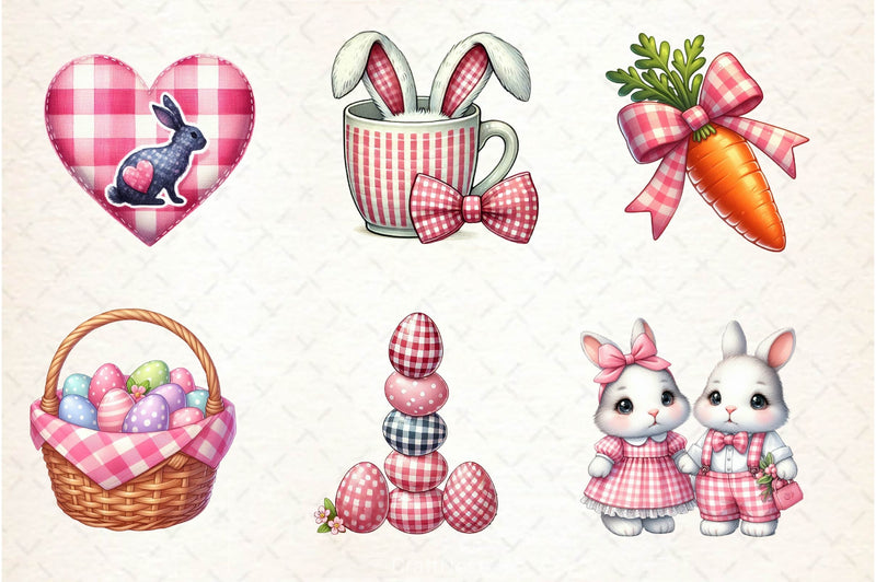 Pink Easter Gingham Ceramic Clipart Bundle 2 - CraftNest - Digital Crafting and Art