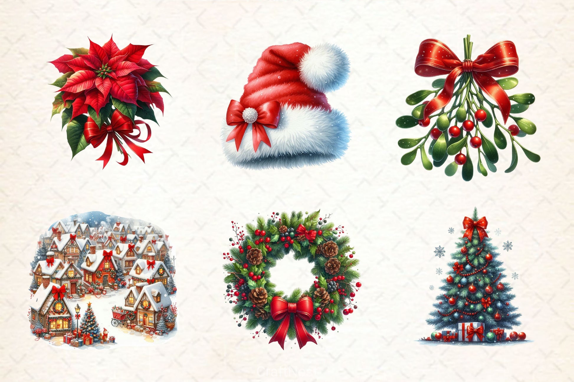 Christmas With Red Bow Clipart Bundle - CraftNest - Digital Crafting and Art