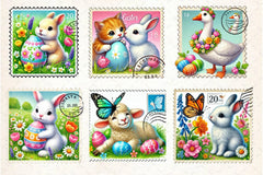 Easter Animals Postage Stamp Clipart Bundle 2 - CraftNest - Digital Crafting and Art