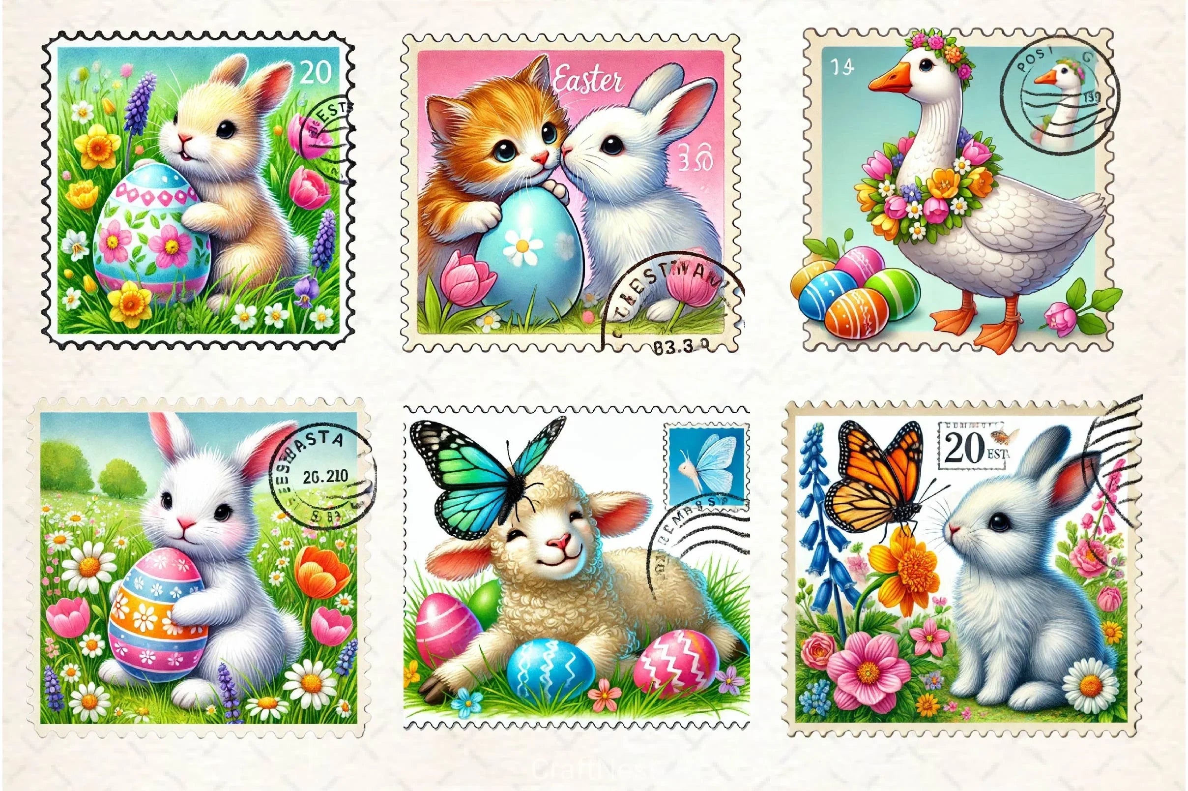 Easter Animals Postage Stamp Clipart Bundle 2 - CraftNest - Digital Crafting and Art