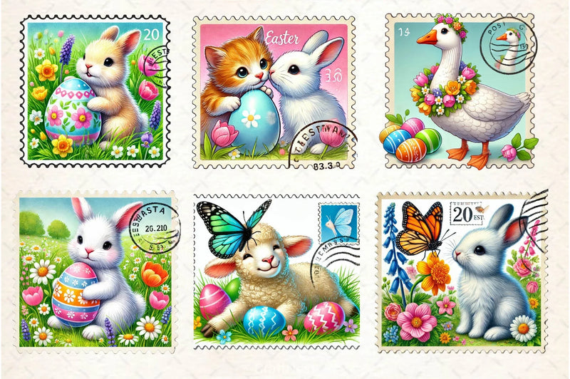Easter Animals Postage Stamp Clipart Bundle 2 - CraftNest - Digital Crafting and Art