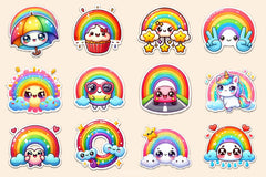 Kawaii Rainbow Stickers Sticker Clipart Bundle - CraftNest - Digital Crafting and Art