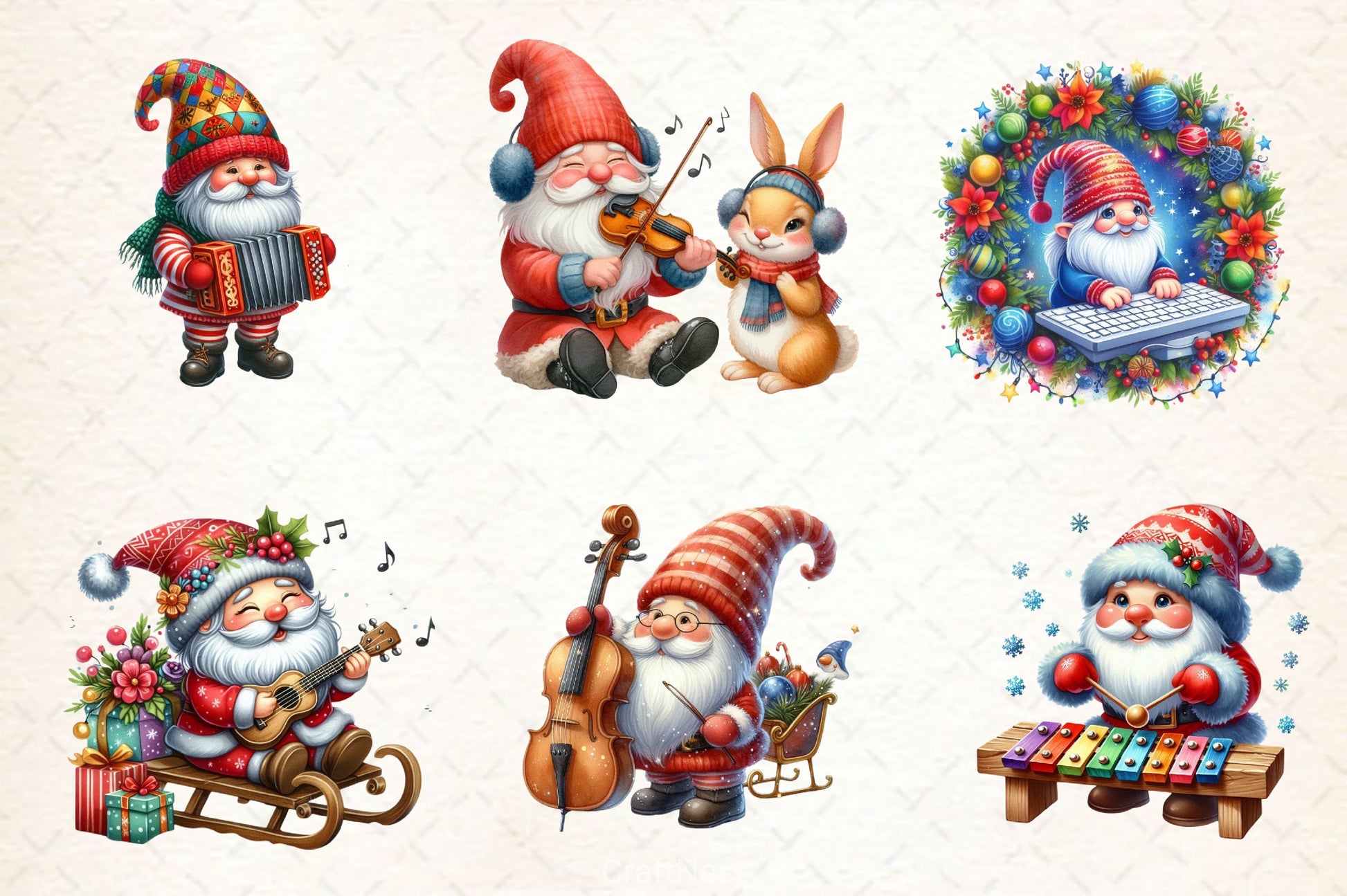 Christmas Gnome Musicians Clipart Bundle 2 - CraftNest - Digital Crafting and Art
