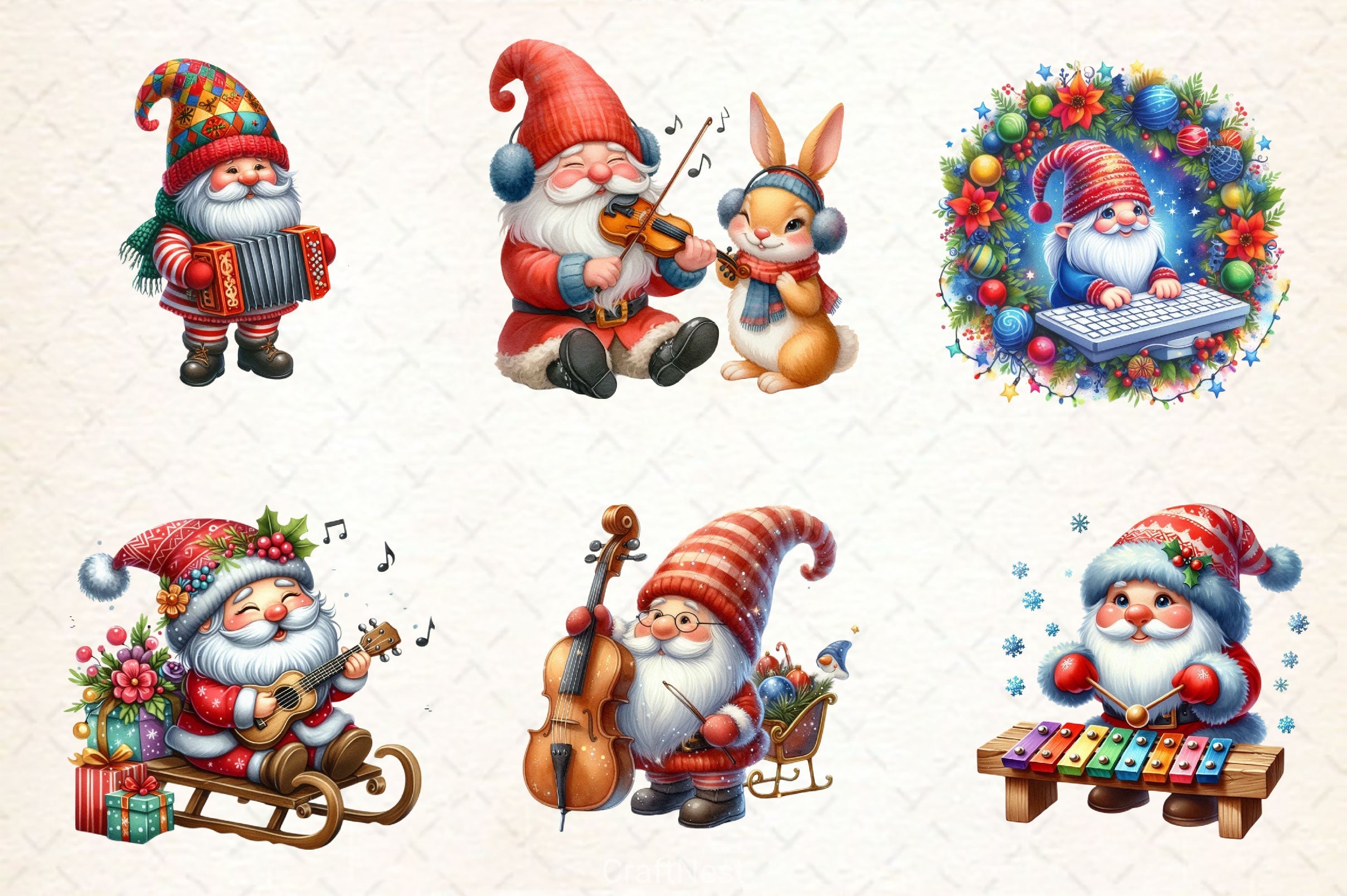 Christmas Gnome Musicians Clipart Bundle 2 - CraftNest - Digital Crafting and Art