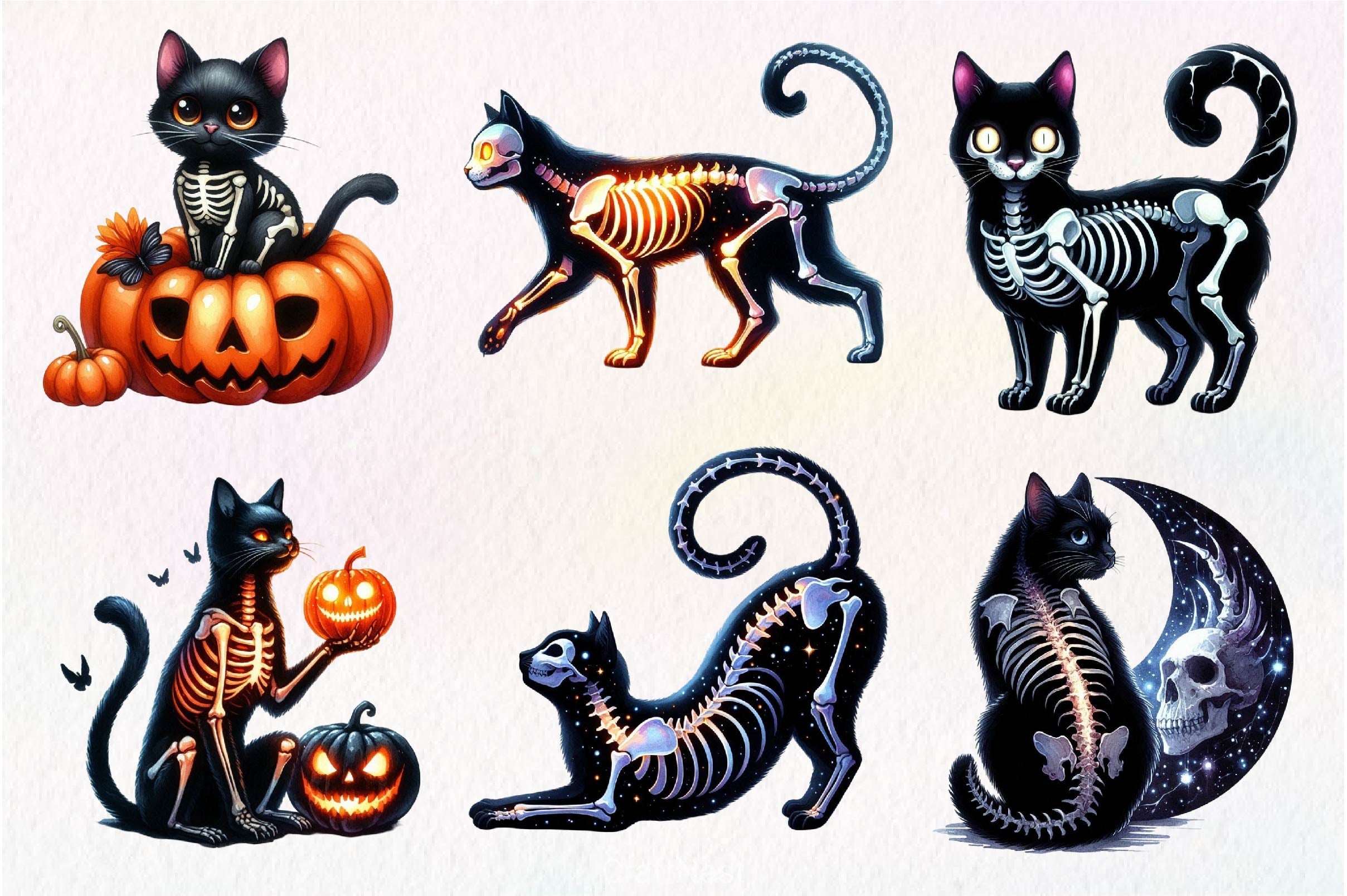 Skeleton Black Cat Clipart Bundle - CraftNest - Digital Crafting and Art