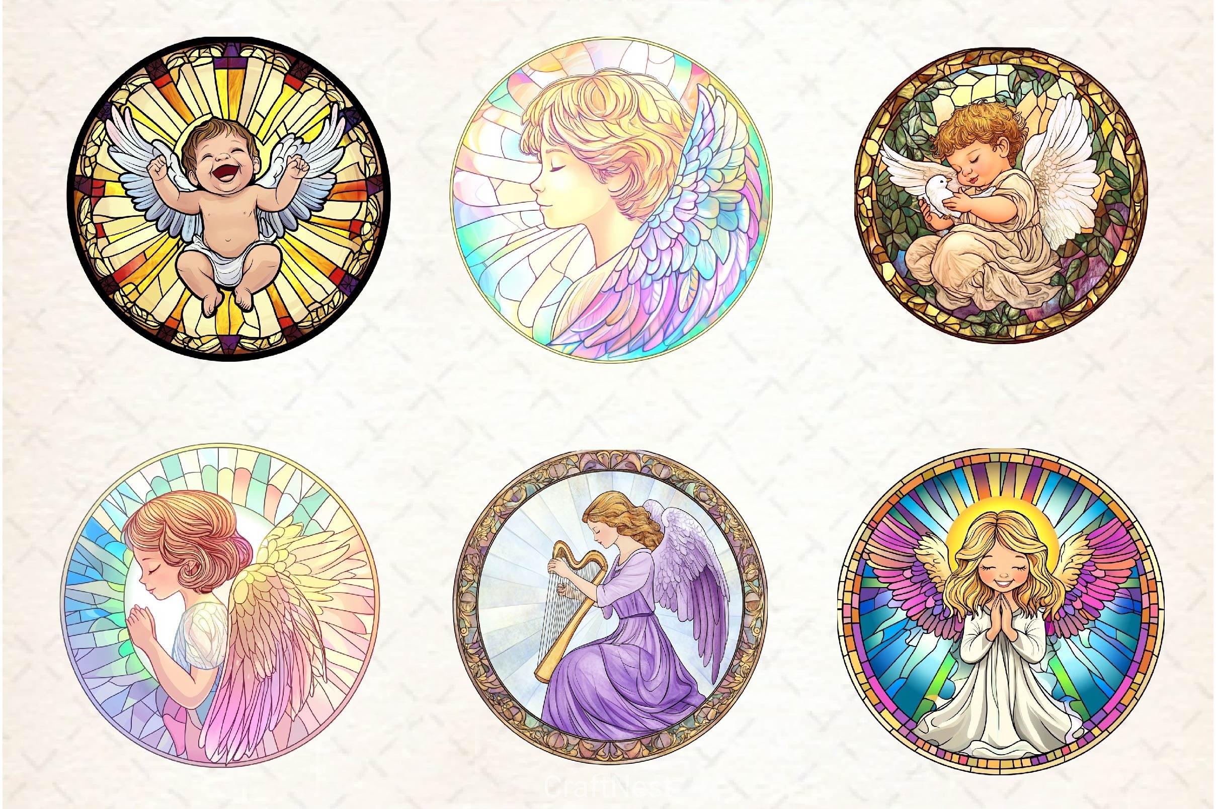 Stained Glass Cute Angel Clipart Bundle - CraftNest - Digital Crafting and Art