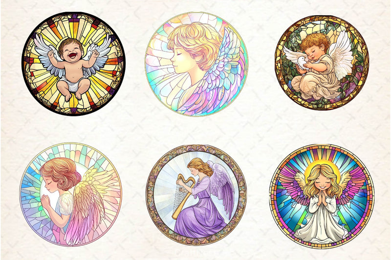 Stained Glass Cute Angel Clipart Bundle - CraftNest - Digital Crafting and Art