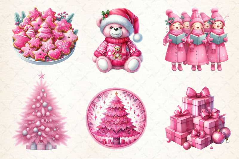 Pink Happy Christmas Clipart Bundle 1 - CraftNest - Digital Crafting and Art