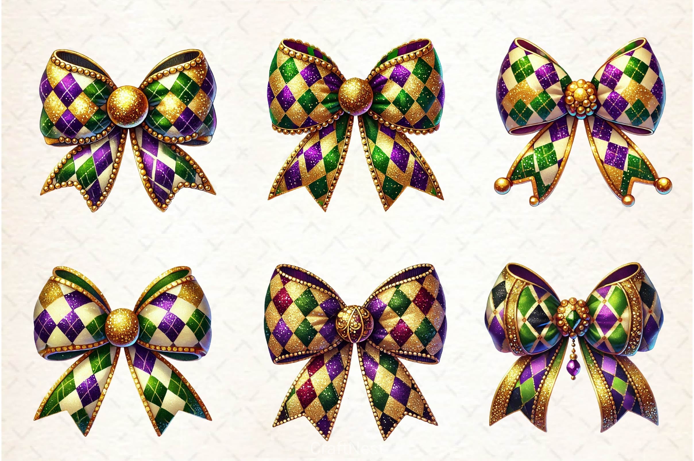 Mardi Gras Coquette Bow Clipart Bundle 2 - CraftNest - Digital Crafting and Art