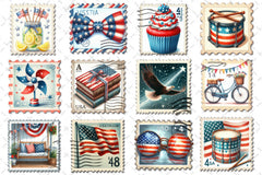 4th Of July Postage Stamp Clipart Bundle - CraftNest - Digital Crafting and Art
