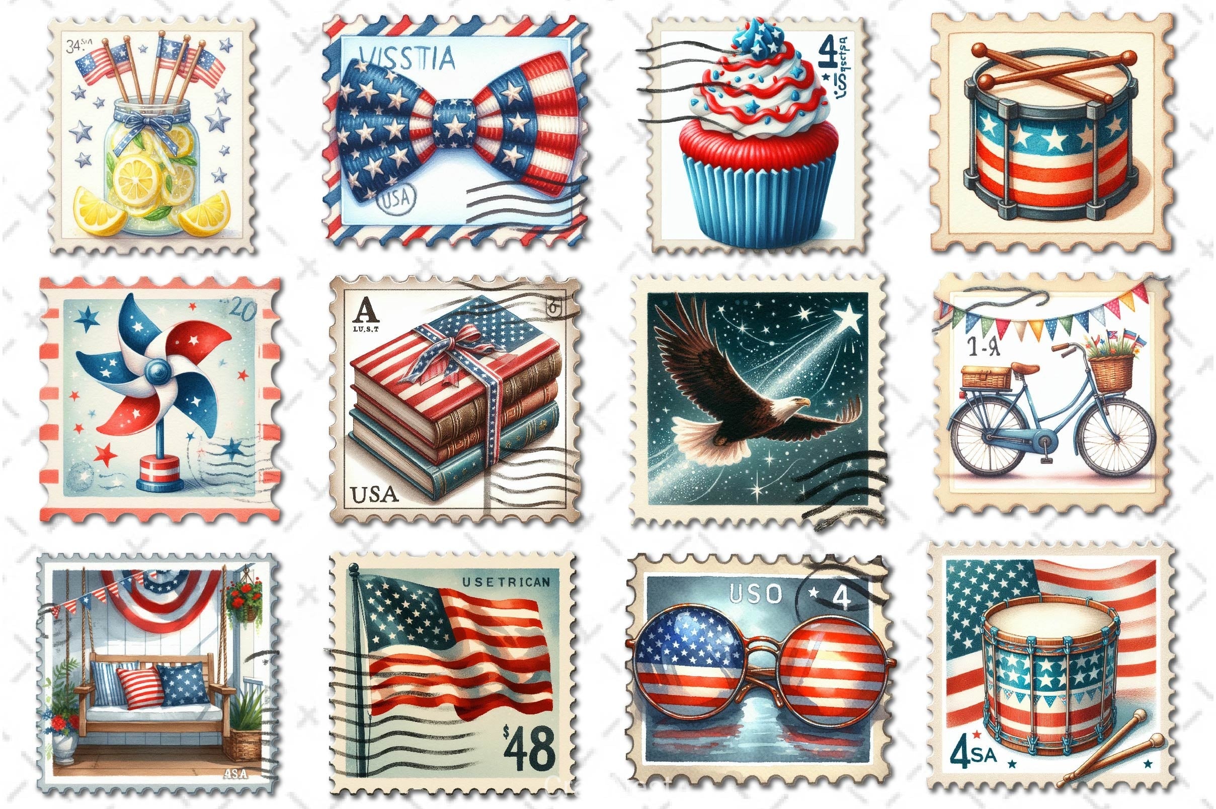 4th Of July Postage Stamp Clipart Bundle - CraftNest - Digital Crafting and Art