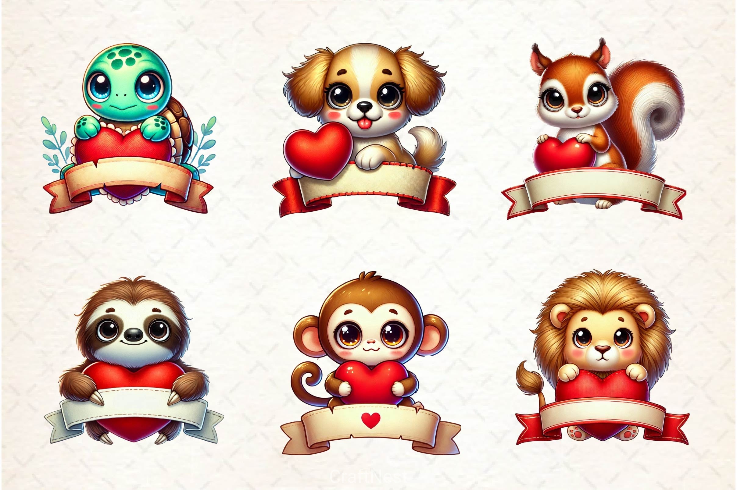 Valentine Animal Red Heart Banner Clipart Bundle - CraftNest - Digital Crafting and Art