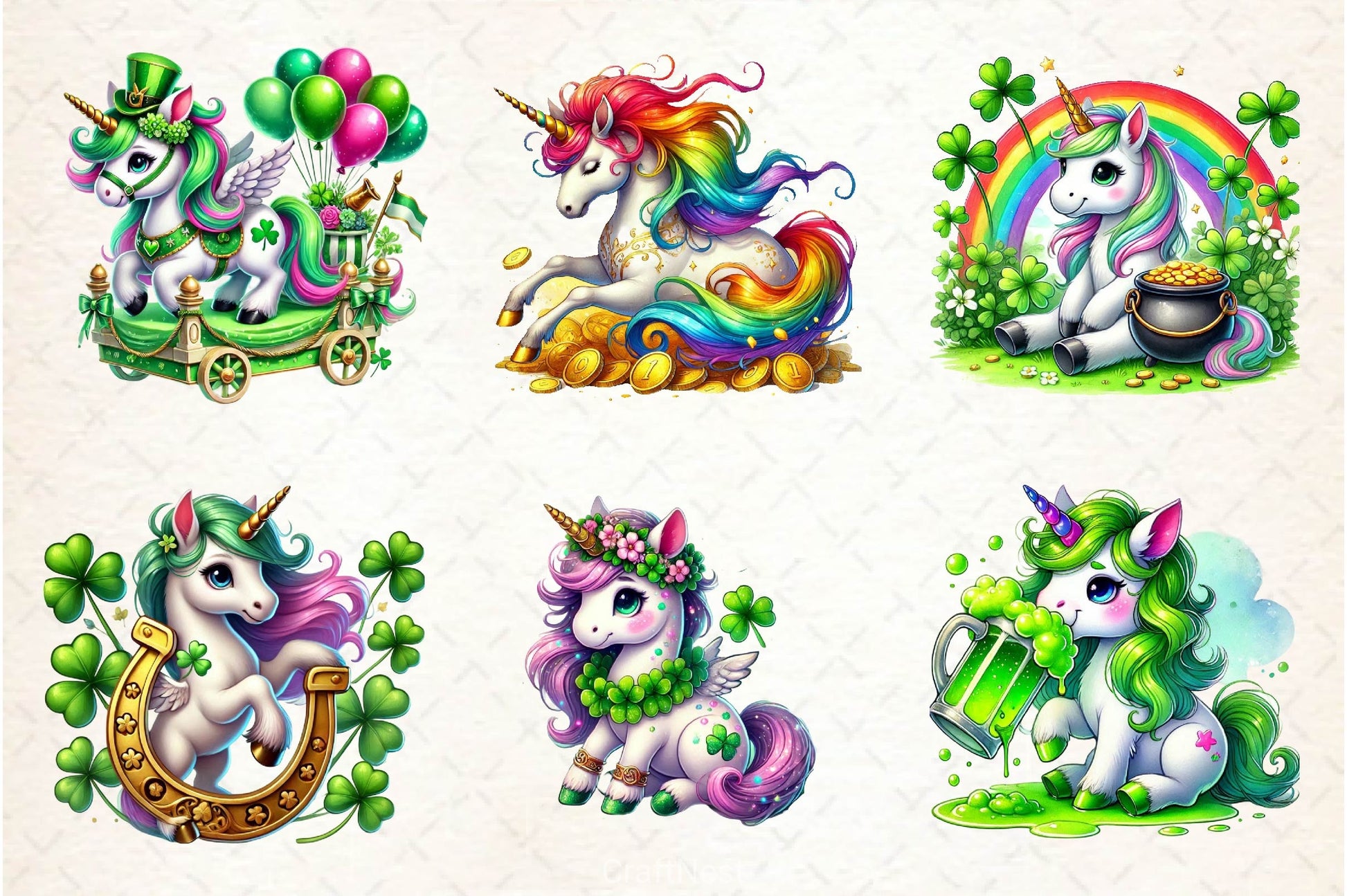 St Patricks Day Cute Unicorn Clipart Bundle 4 - CraftNest - Digital Crafting and Art
