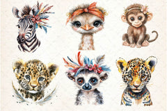 Cute Boho Baby Safari Animals Clipart Bundle 2 - CraftNest - Digital Crafting and Art