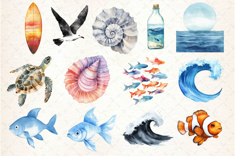 Minimalist Sea Clipart Bundle 4 - CraftNest - Digital Crafting and Art