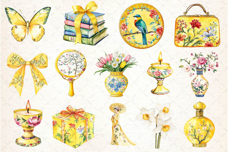 Yellow Chinoiserie Mothers Day Clipart Bundle 2 - CraftNest - Digital Crafting and Art