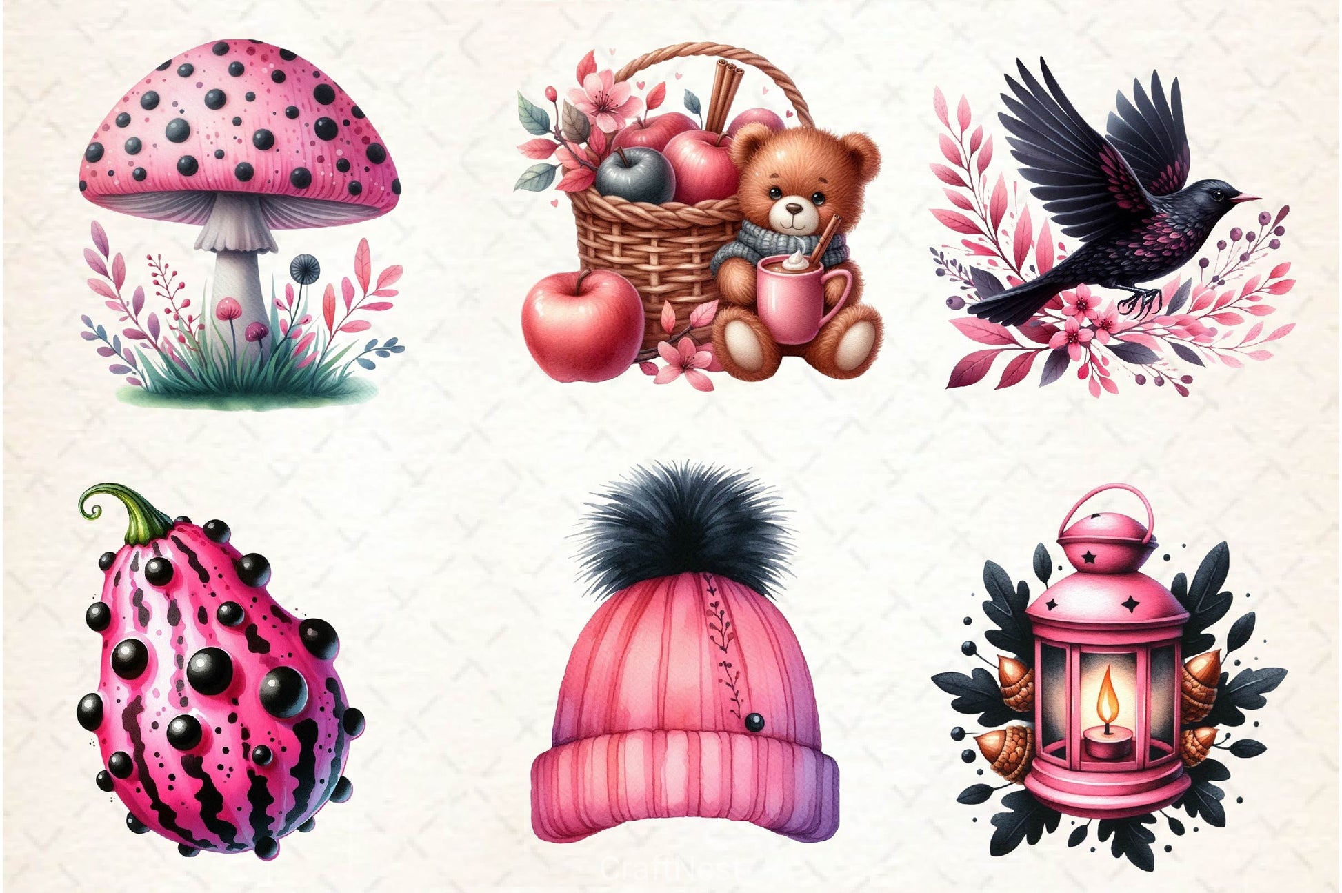 Pink Black Autumn Clipart Bundle 4 - CraftNest - Digital Crafting and Art