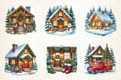 Winter Christmas Cabin Clipart Bundle - CraftNest - Digital Crafting and Art
