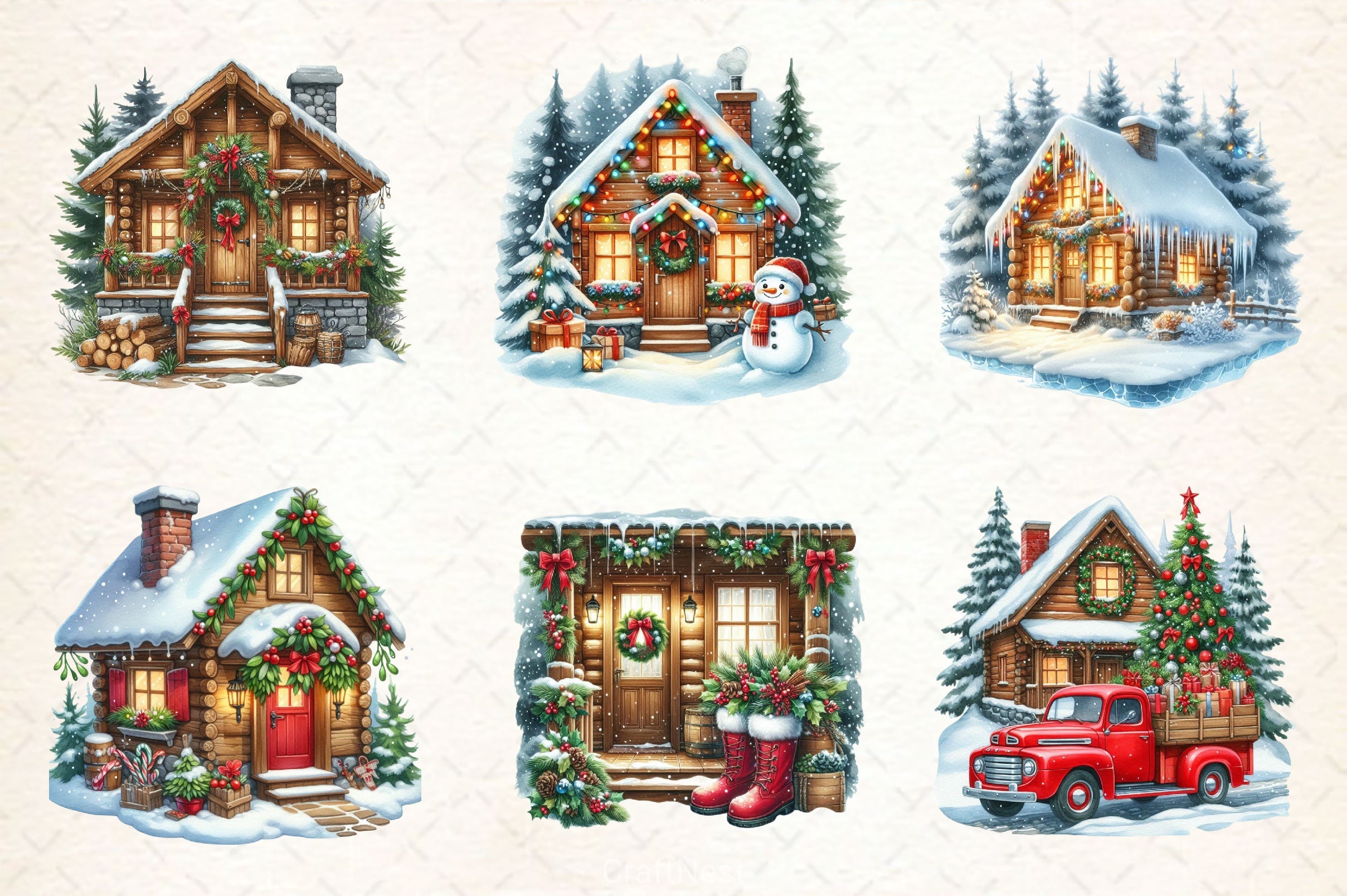 Winter Christmas Cabin Clipart Bundle - CraftNest - Digital Crafting and Art