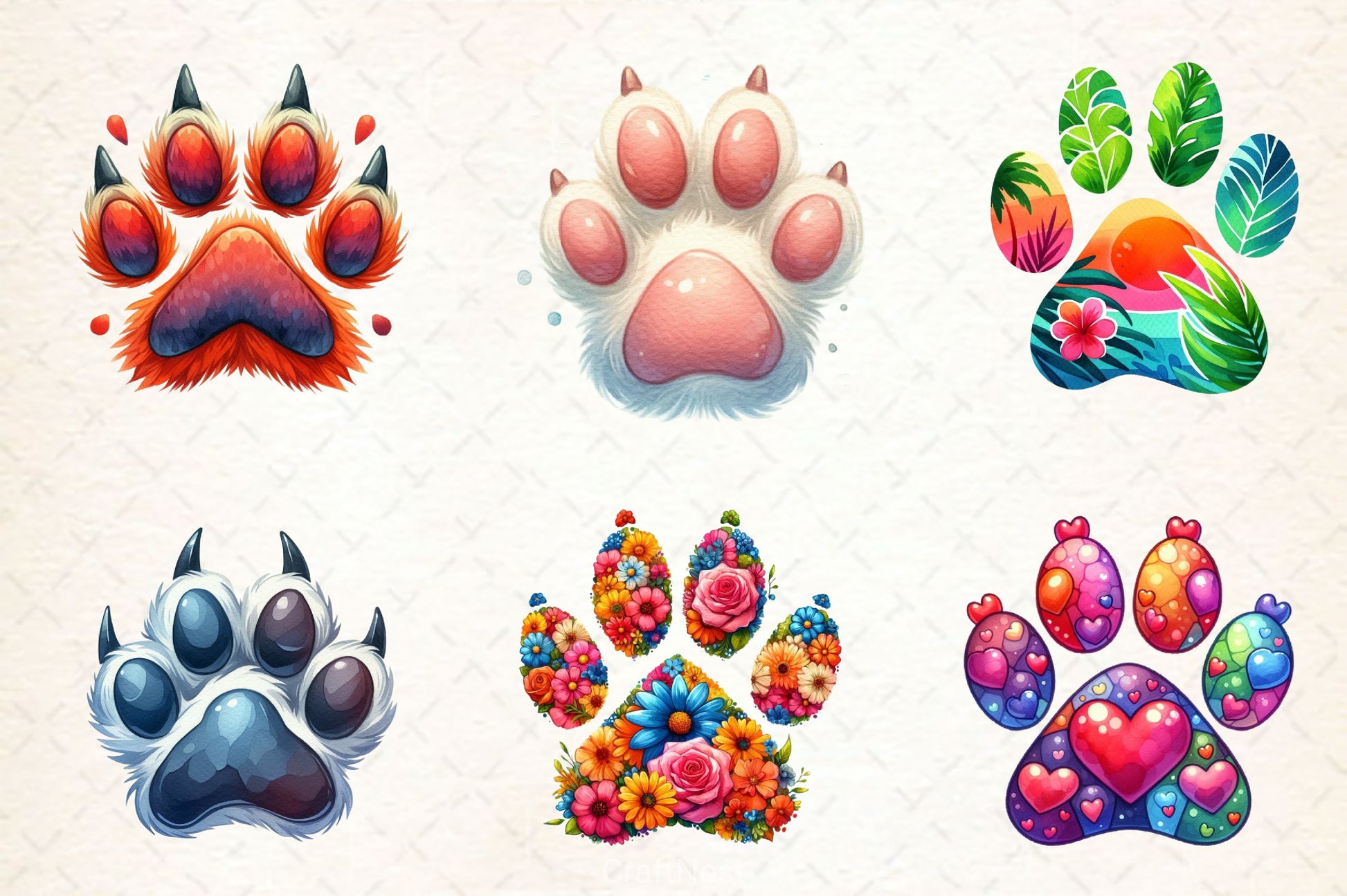 Colorful Animal Paw Print Clipart Bundle 2 - CraftNest - Digital Crafting and Art