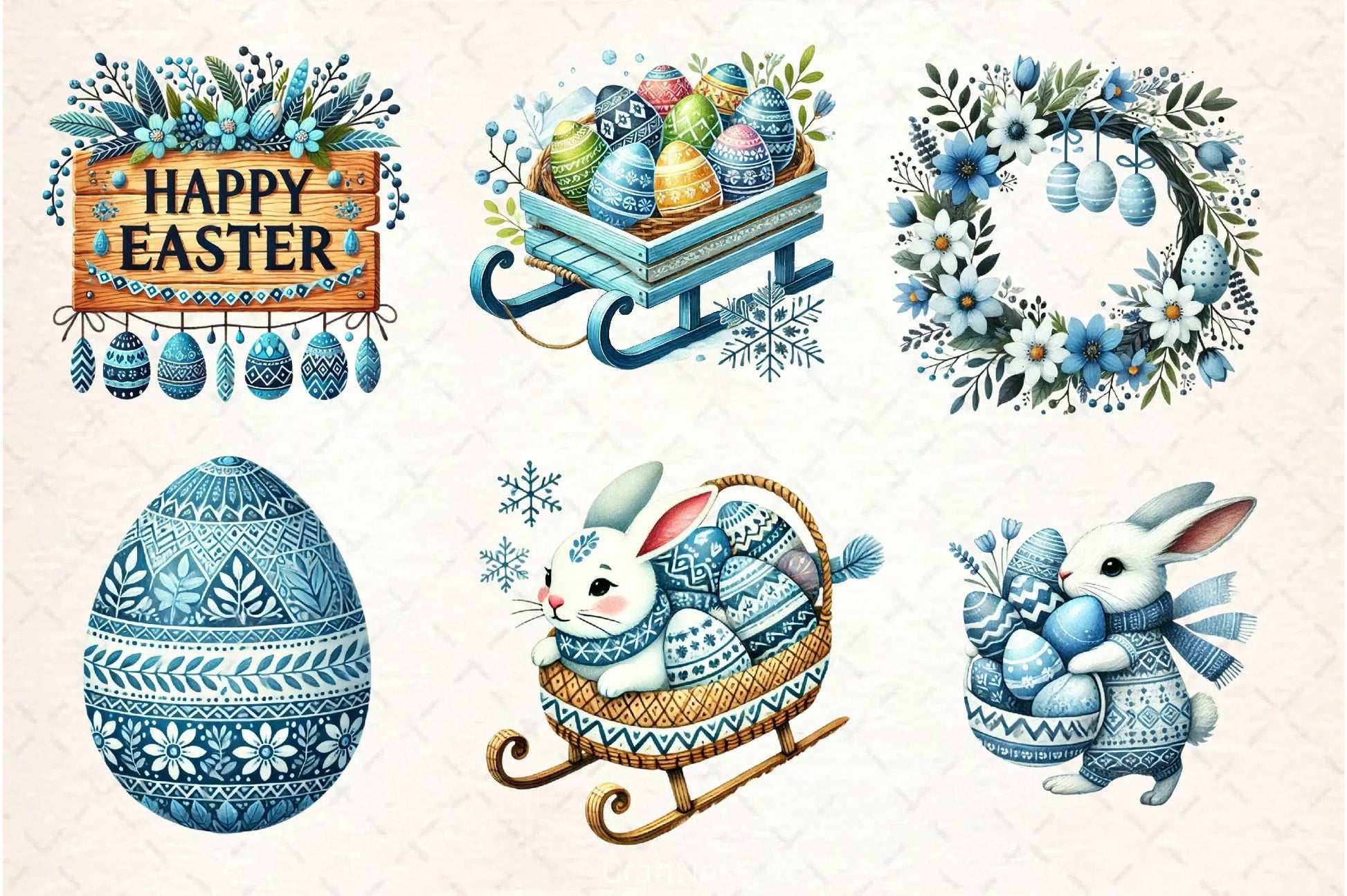 Blue Nordic Easter Clipart Bundle 2 - CraftNest - Digital Crafting and Art
