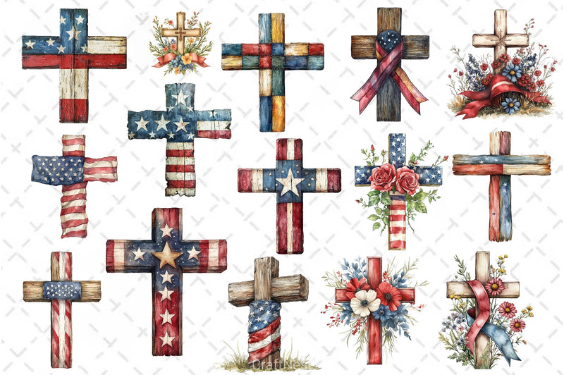 Vintage American Flag Cross Clipart Bundle - CraftNest - Digital Crafting and Art