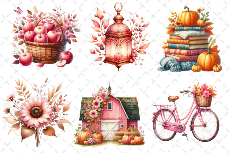 Pink Autumn Fall Clipart Bundle - CraftNest - Digital Crafting and Art