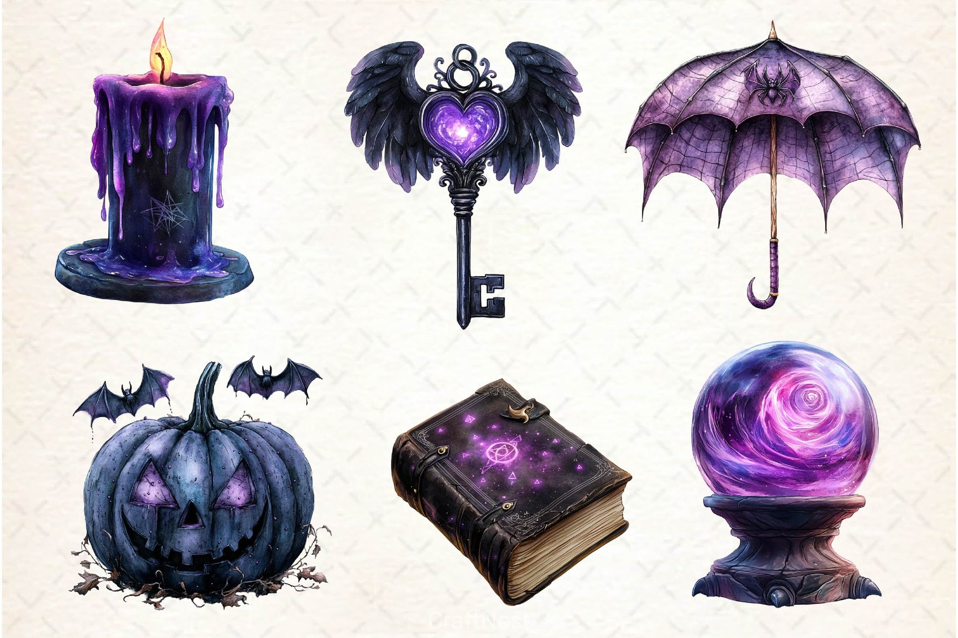 Black Purple Gothic Halloween Clipart Bundle - CraftNest - Digital Crafting and Art
