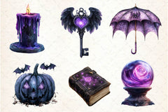 Black Purple Gothic Halloween Clipart Bundle - CraftNest - Digital Crafting and Art