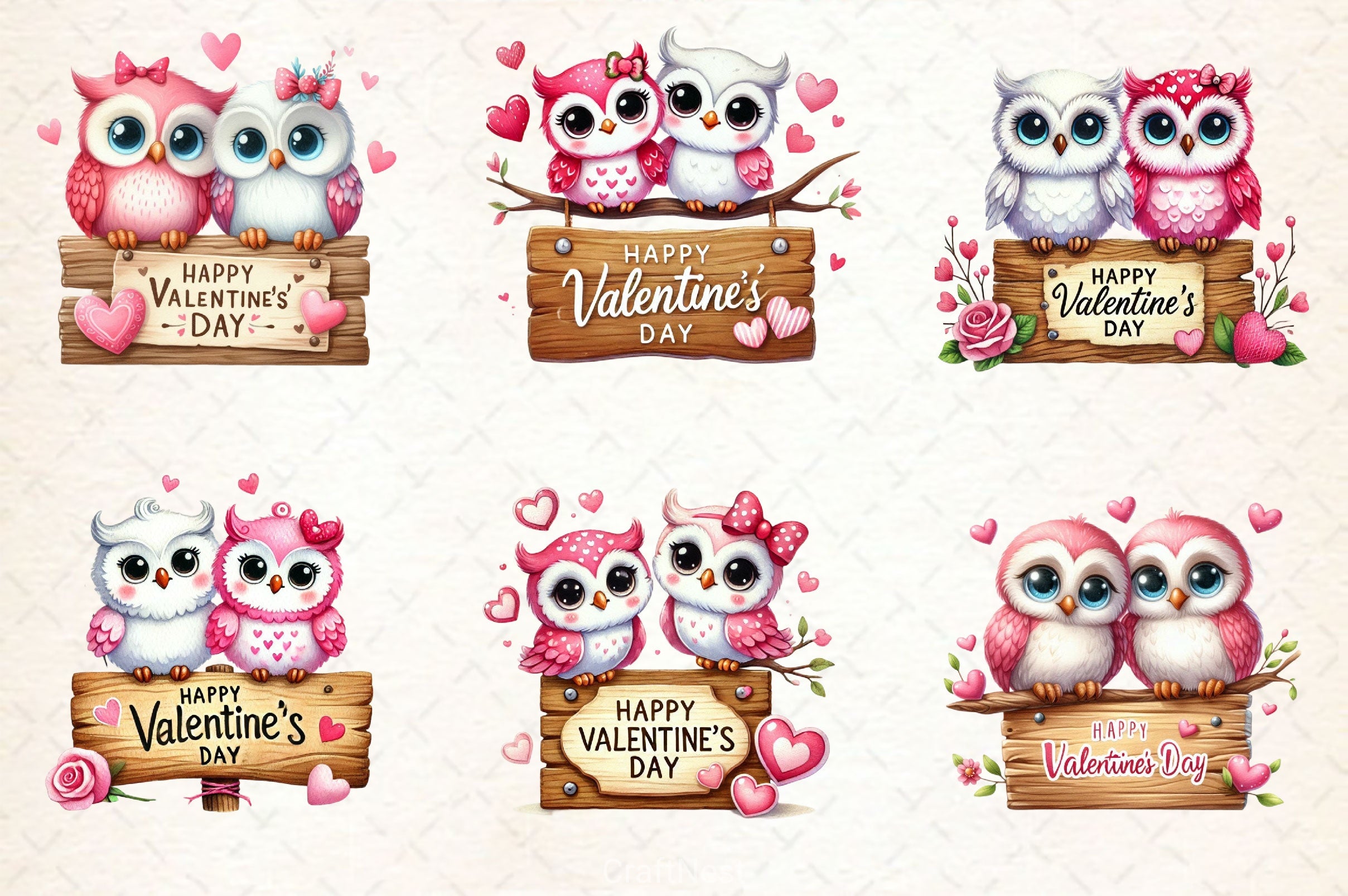 Valentine Cute Owls Clipart Bundle - CraftNest - Digital Crafting and Art