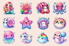 Cute Kawaii Sea Animals Clipart Bundle - CraftNest - Digital Crafting and Art