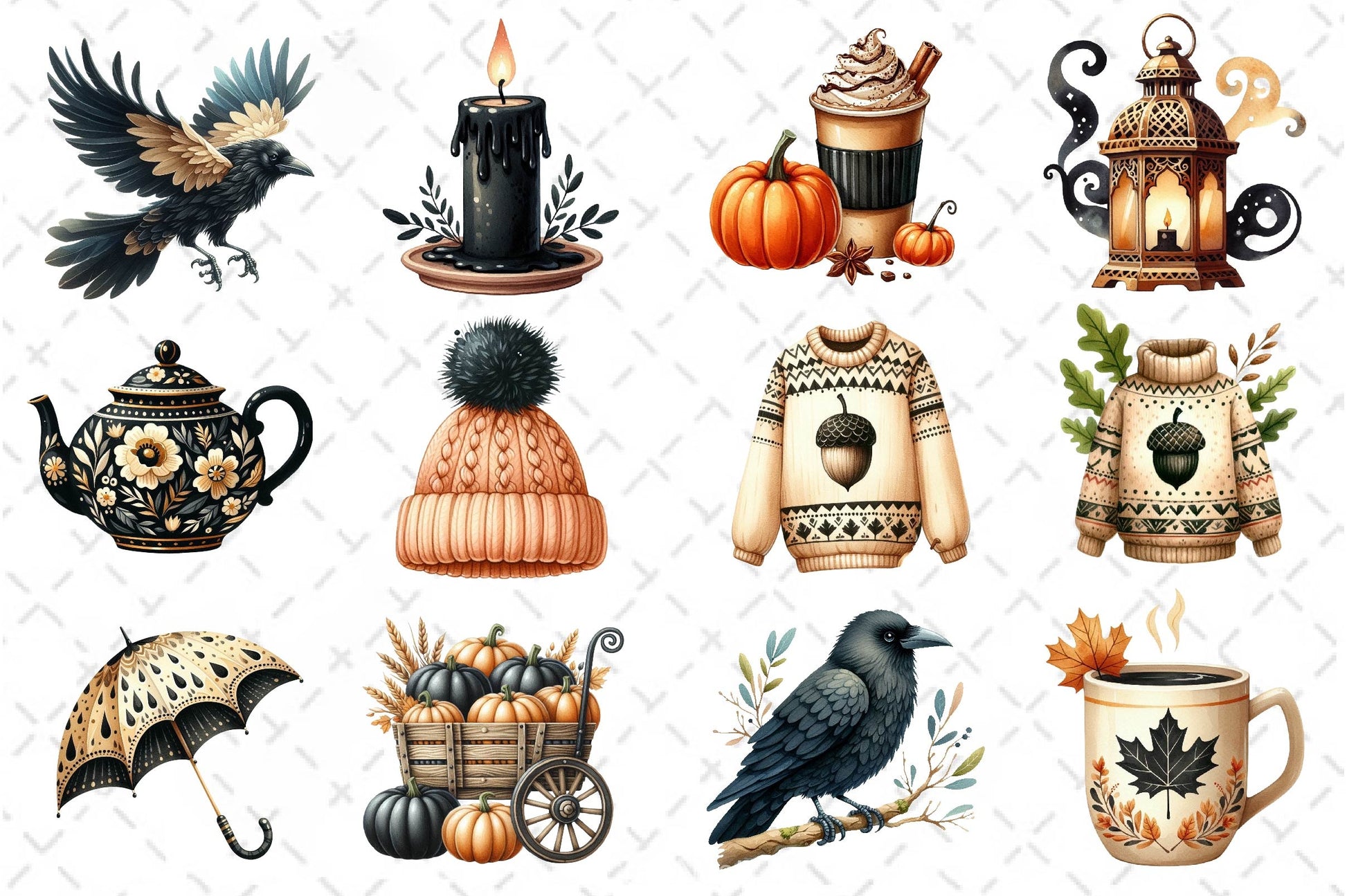 Beige Black Autumn Clipart Bundle - CraftNest - Digital Crafting and Art