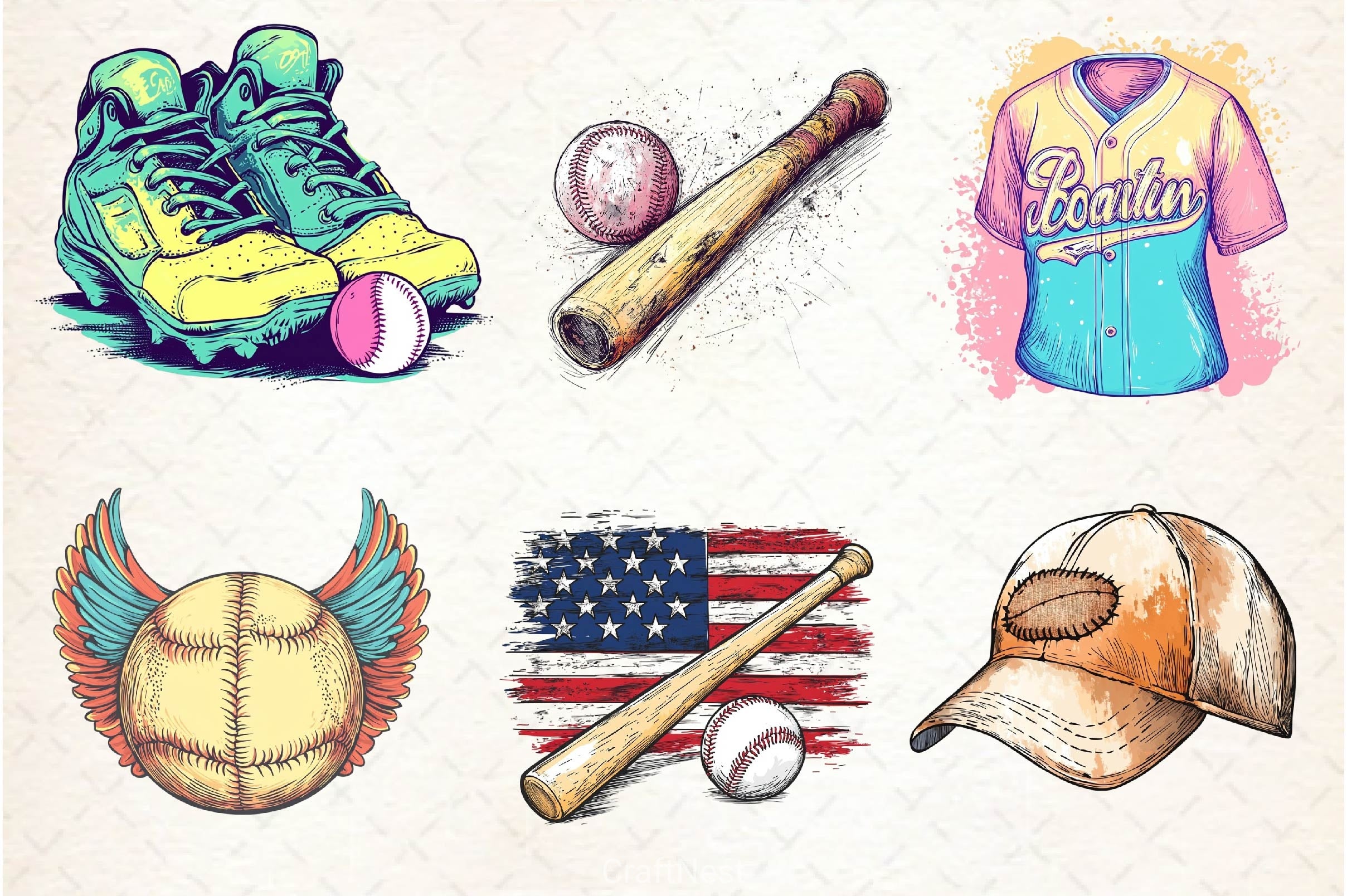 Vintage Softball Clipart Bundle 2 - CraftNest - Digital Crafting and Art