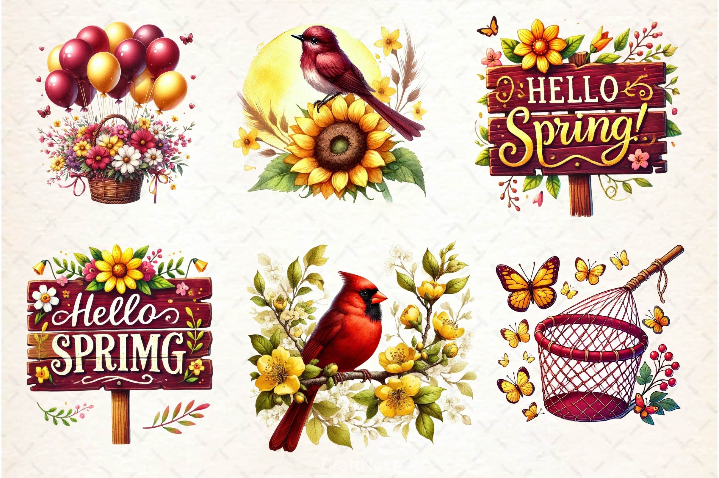 Burgundy Spring Clipart Bundle 2 - CraftNest - Digital Crafting and Art