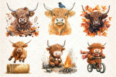 Autumn Funny Highland Cow Clipart Bundle - CraftNest - Digital Crafting and Art