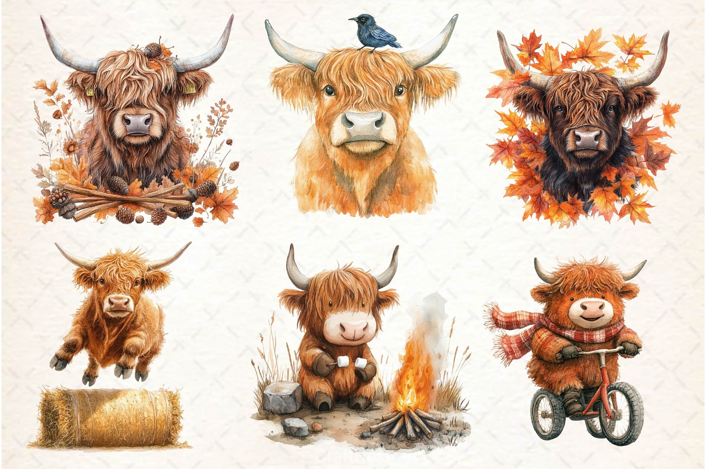 Autumn Funny Highland Cow Clipart Bundle - CraftNest - Digital Crafting and Art