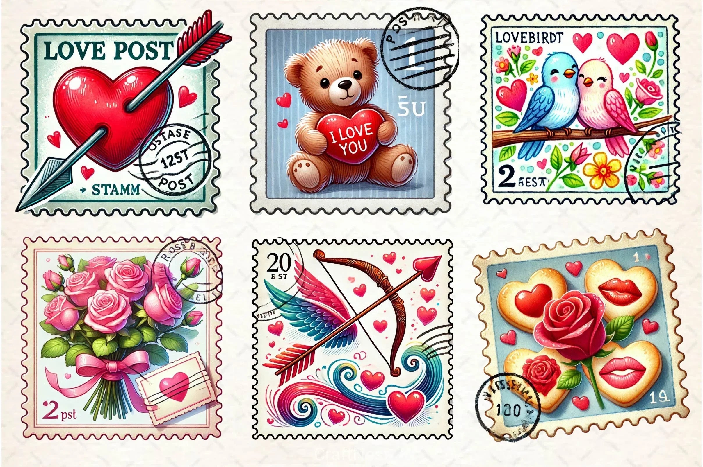 Valentine Postage Stamp Clipart Bundle - CraftNest - Digital Crafting and Art