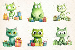 Cute Green Christmas Cat Clipart Bundle 2 - CraftNest - Digital Crafting and Art