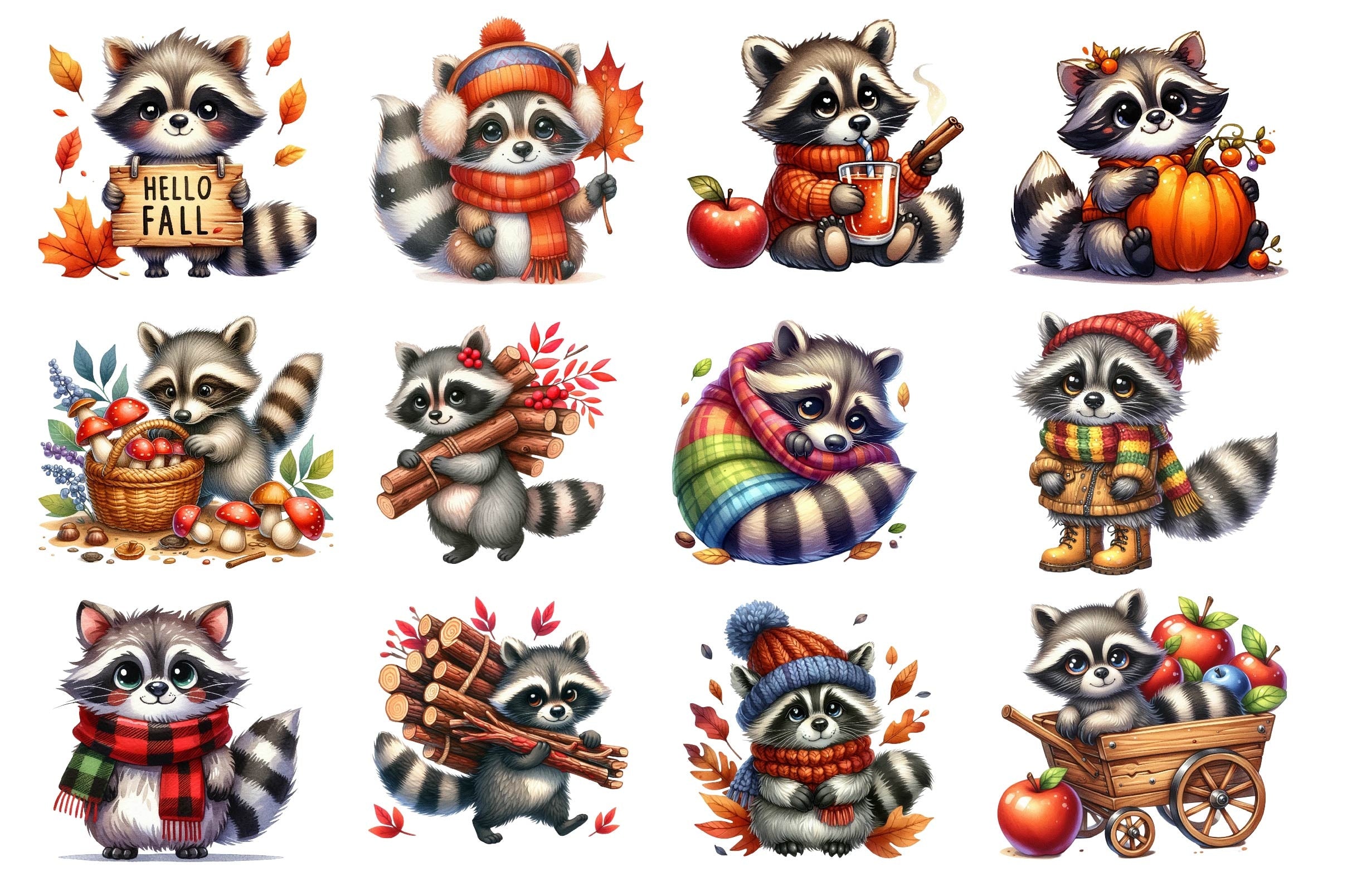 Autumn Raccoons Clipart Bundle 4 - CraftNest - Digital Crafting and Art