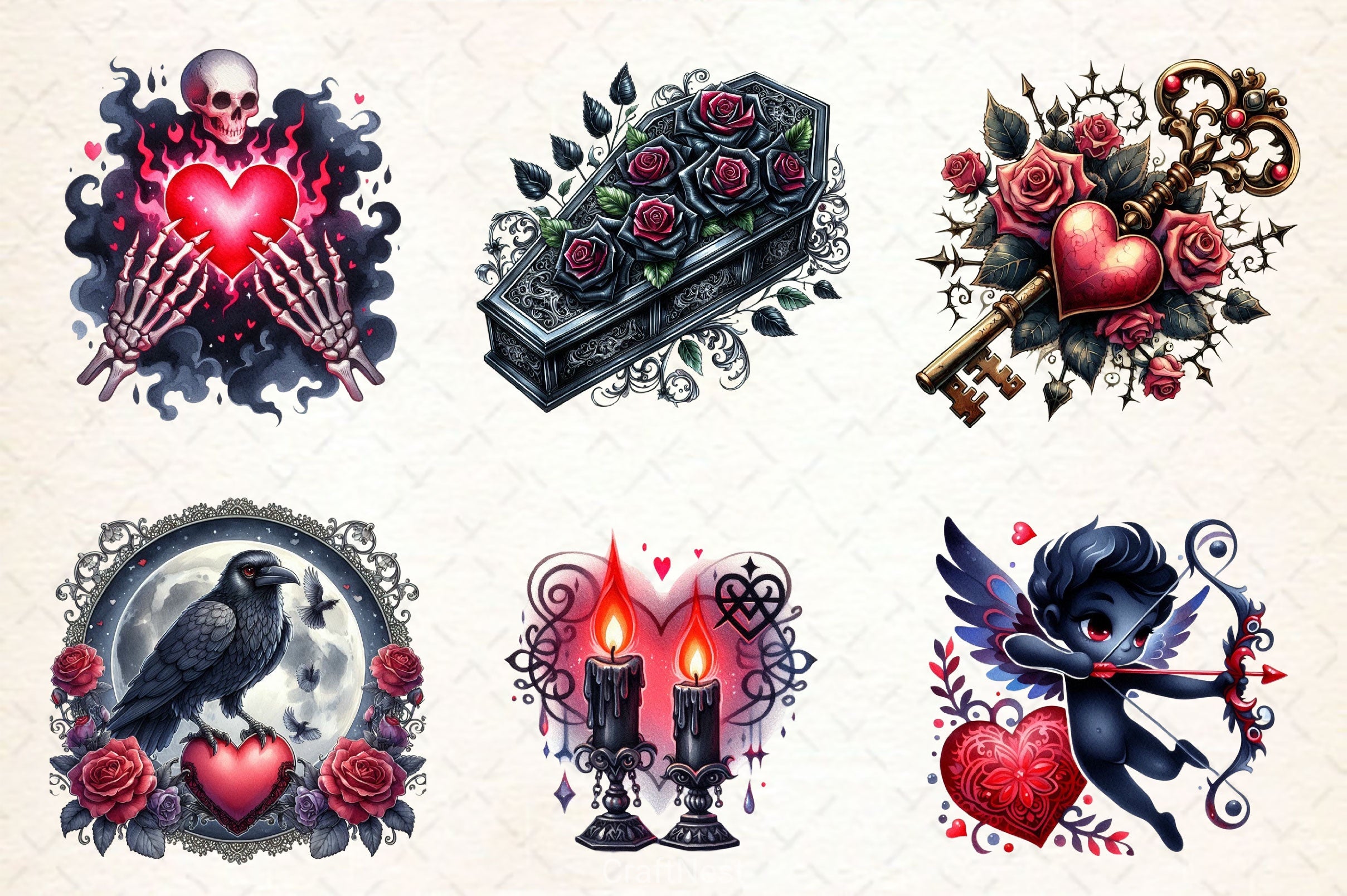 Gothic Valentine's Day Clipart Bundle 4 - CraftNest - Digital Crafting and Art