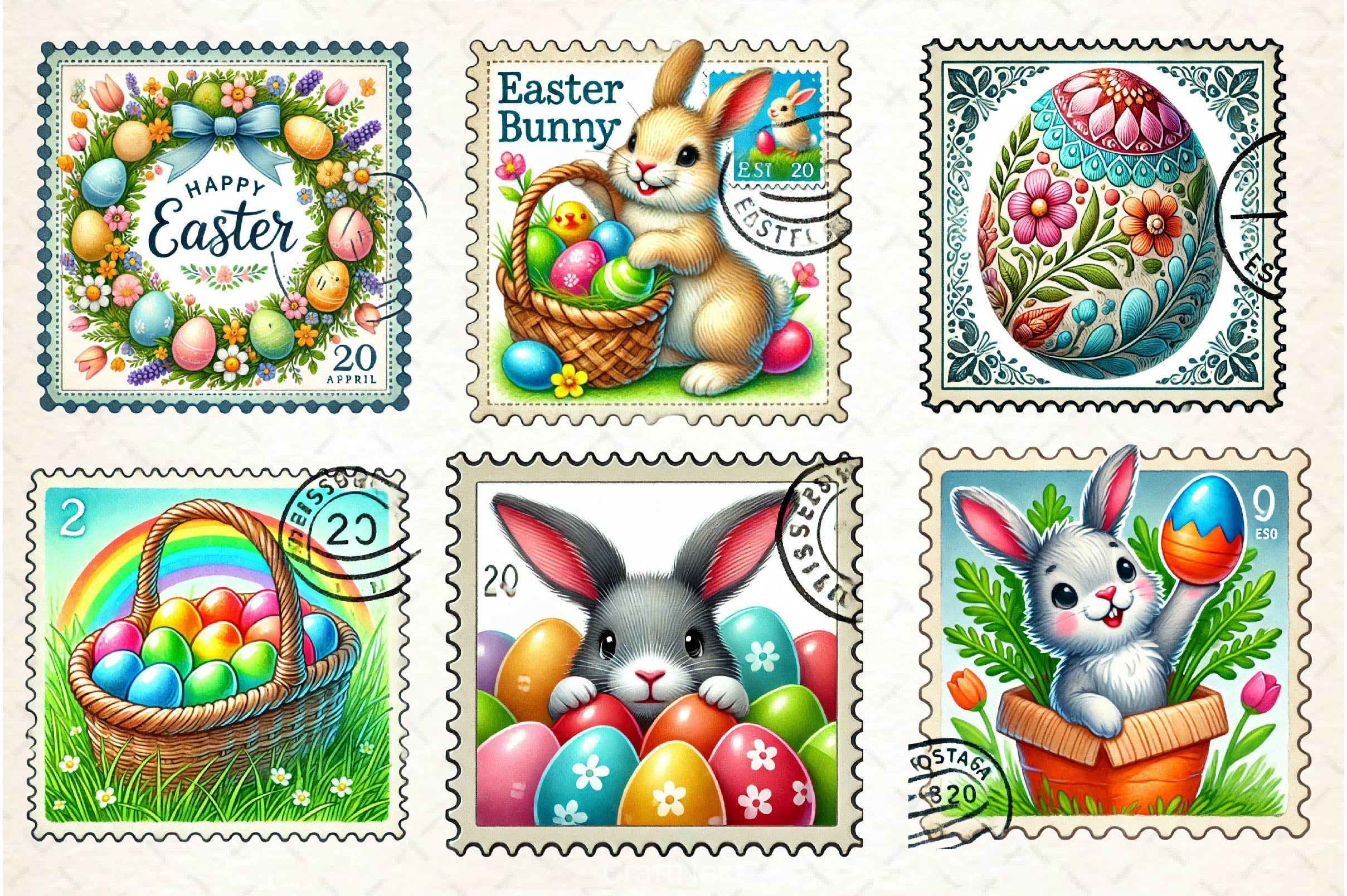 Easter Postage Stamp Clipart Bundle 2 - CraftNest - Digital Crafting and Art